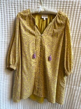 : Cleobella Paisley Button Front Tunic Dress Yellow Purple Size L